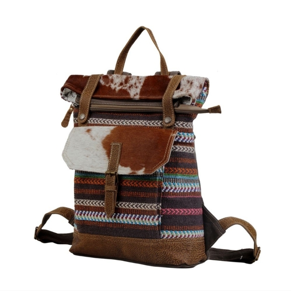 New Myra Bag Cowhide Leather & Canvas Rug Backpack Bag - Picture 3 of 6